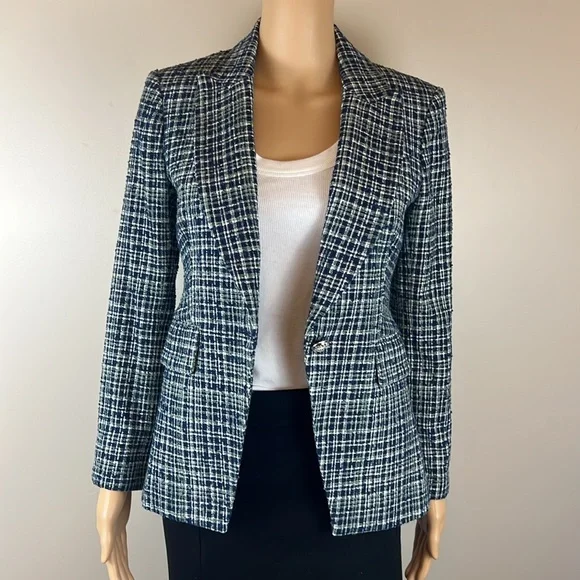 Veronica Beard Navy Blue Tweed Cutaway Dickey Jacket Blazer - Picture 7 of 13